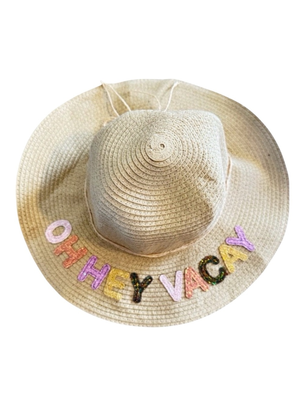 Girls sequin letter "OH HEY VACAY" straw panama sun hat